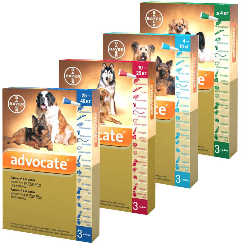 Advocate (Адвокат) by Bayer Animal - Противопаразитарные капли для собак от блох, вшей, клещей, гельминтов (1 пипетка)